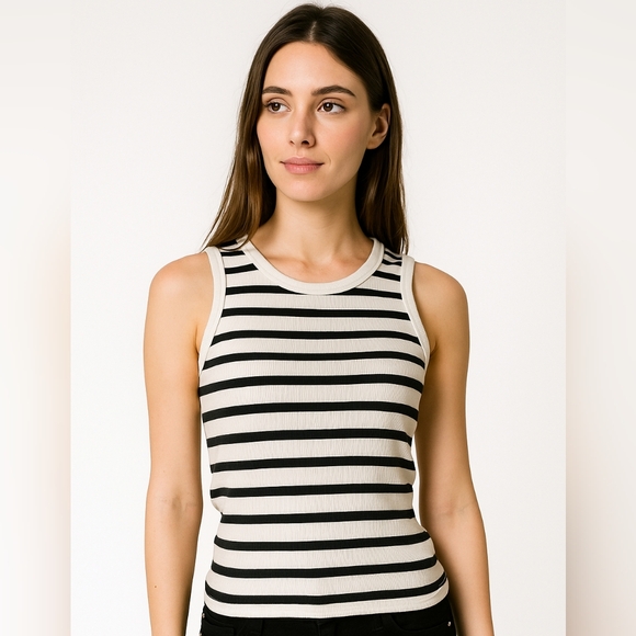 Divided Tops - Divided Black and White Striped Tank Top